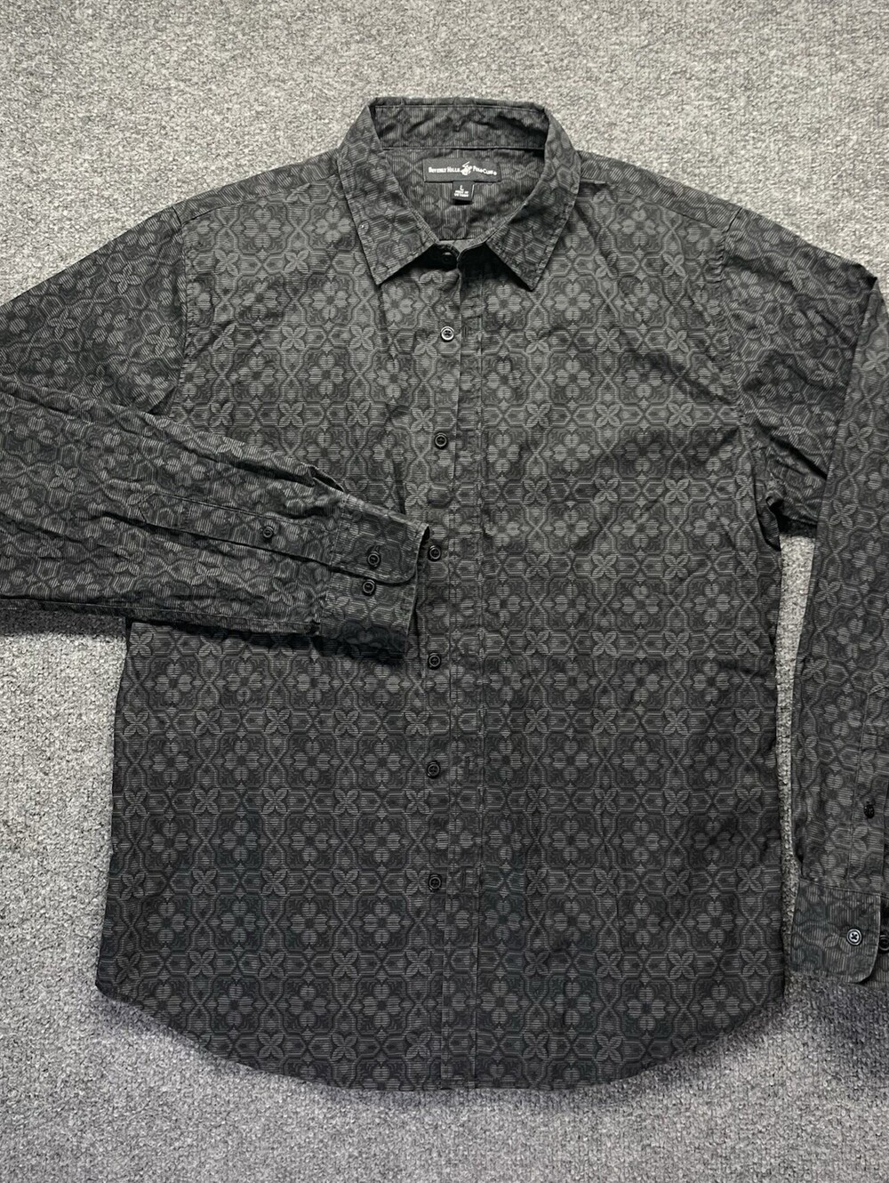Beverly Hills Polo Club Mens L Long Sleeve Shirt Black Geometric Pattern Y2K